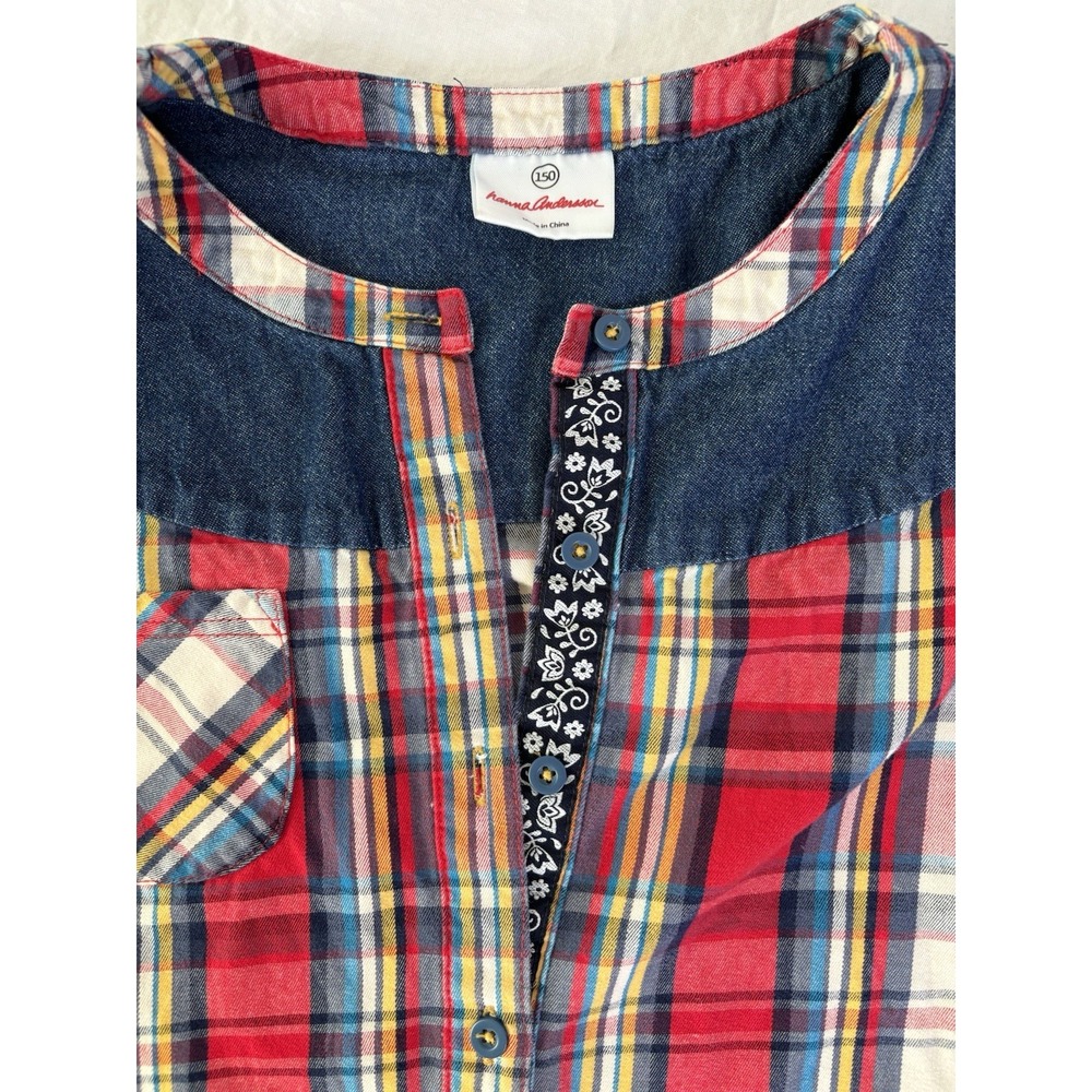 Hanna Andersson Girls Red Plaid Dress Size 150 US 12 Long Sleeve Christmas Denim - Picture 4 of 6